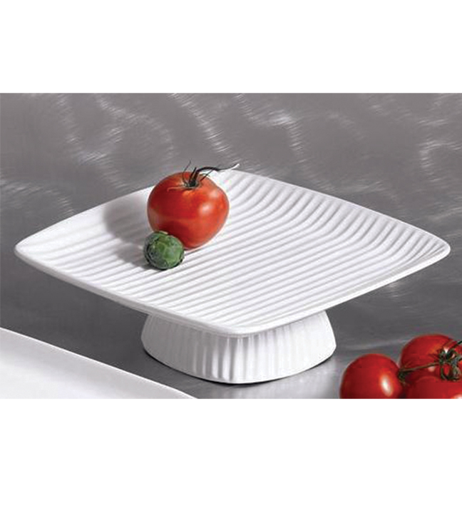 Ribbed Square Pedestal Platter 8.625" Sq. x 2"H